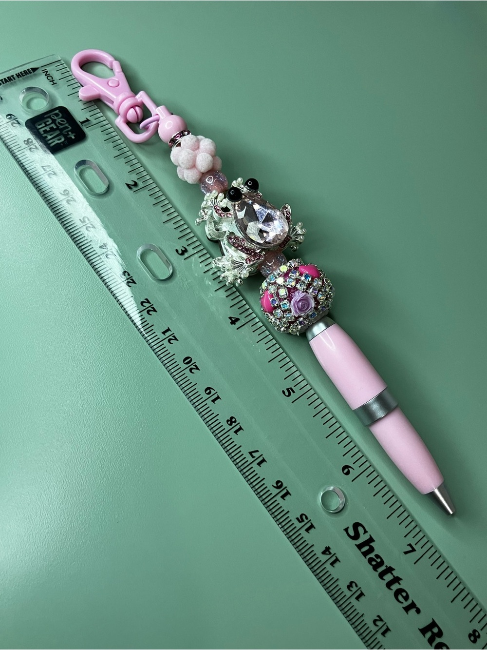 Pink Rhinestone Frog Handmade Beaded Keychain Pen - Picture 8 of 8